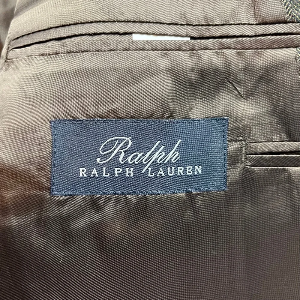 Ralph Lauren Blazer Mens 46R Brown Herringbone Wool Sport Coat suit coat classic